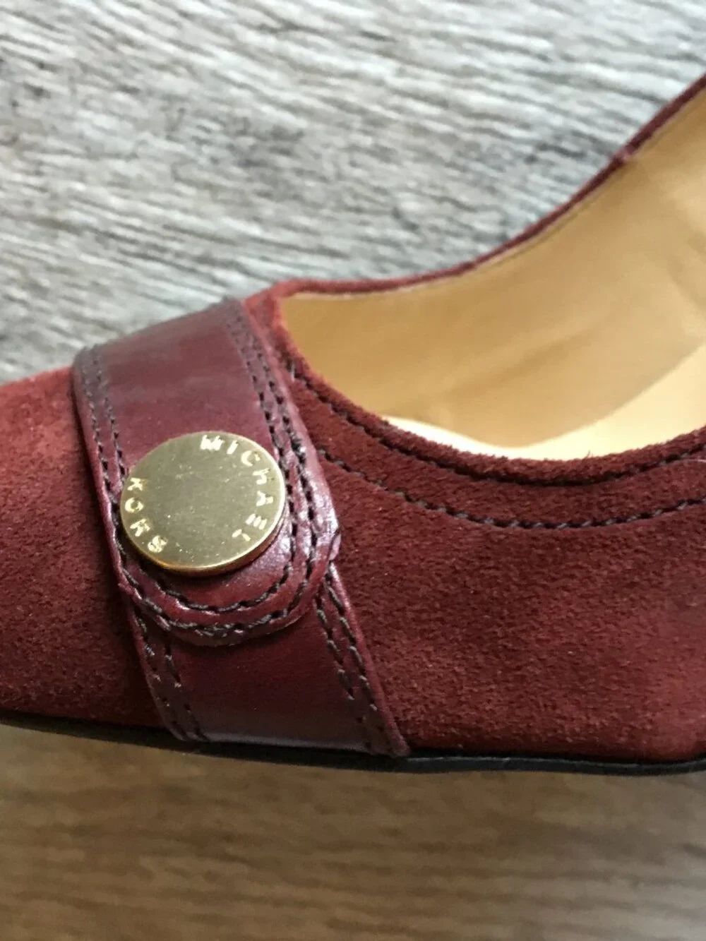 Michael Kors Burgundy Suede Buckle Button Pumps, Size 8.5B